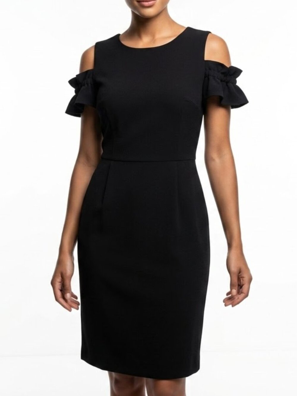 LOFT Outlet Corporate Goth Black Cold Shoulder Ruffle Dress Size 0